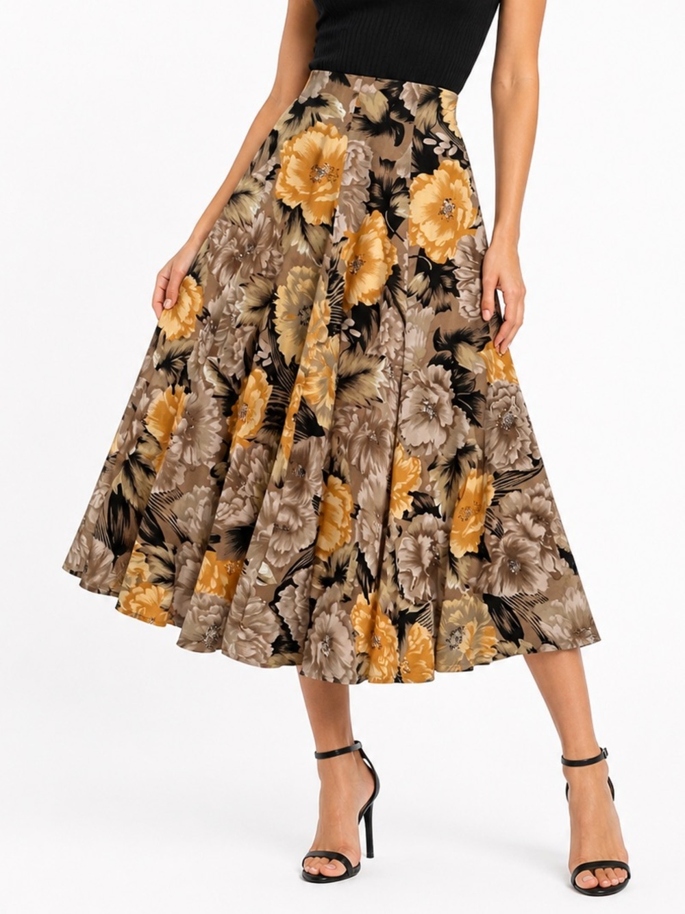 Louie Thirteen Silk Floral A-Line Midi Skirt multicolor Size S